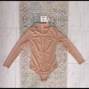 Blush Tan Choker Neck Cut Out Bodysuit